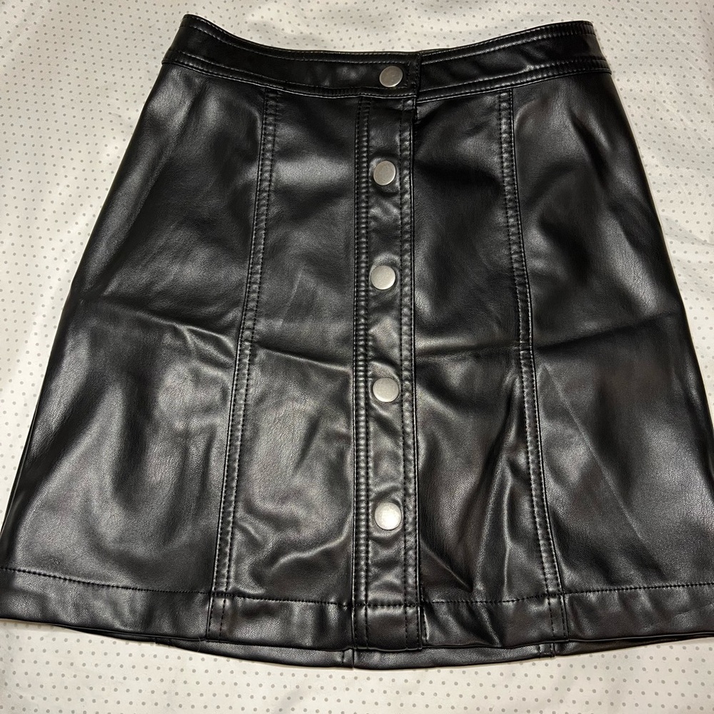 black leather button up skirt